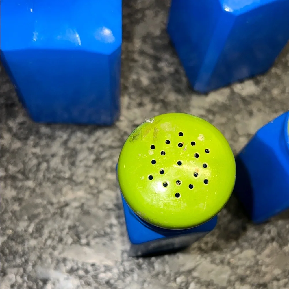 GEMCO Blue and Green Condiment Bottle Set Salt and Pepper/ Oil and Vinegar